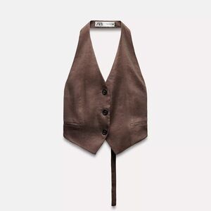 ZARA LINEN BLEND HALTER VEST